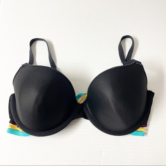 flirtitude Black and Neon Striped T-shirt Bra 38C - Picture 1 of 4